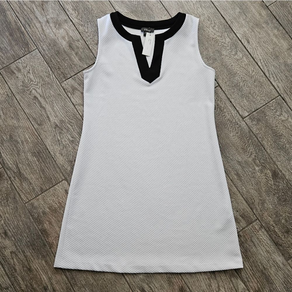 Pure Amici A-Line White and Black Textured Pattern Dress
